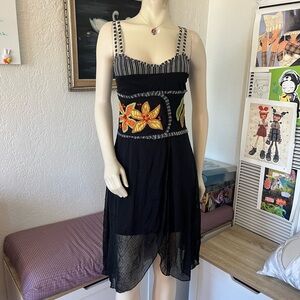 Save The Queen Black Maxi Dress with Colorful Floral Embroidery